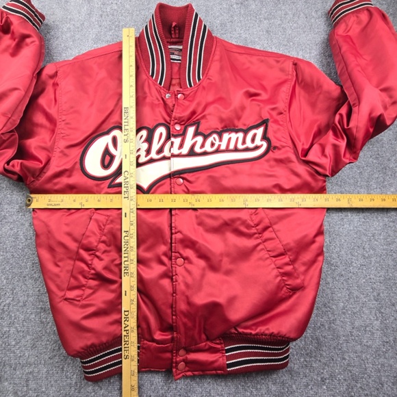 VTG Sooners Oklahoma University Bomber Jacket Mens M Crimson Red Xtreme Fanz - Picture 8 of 10